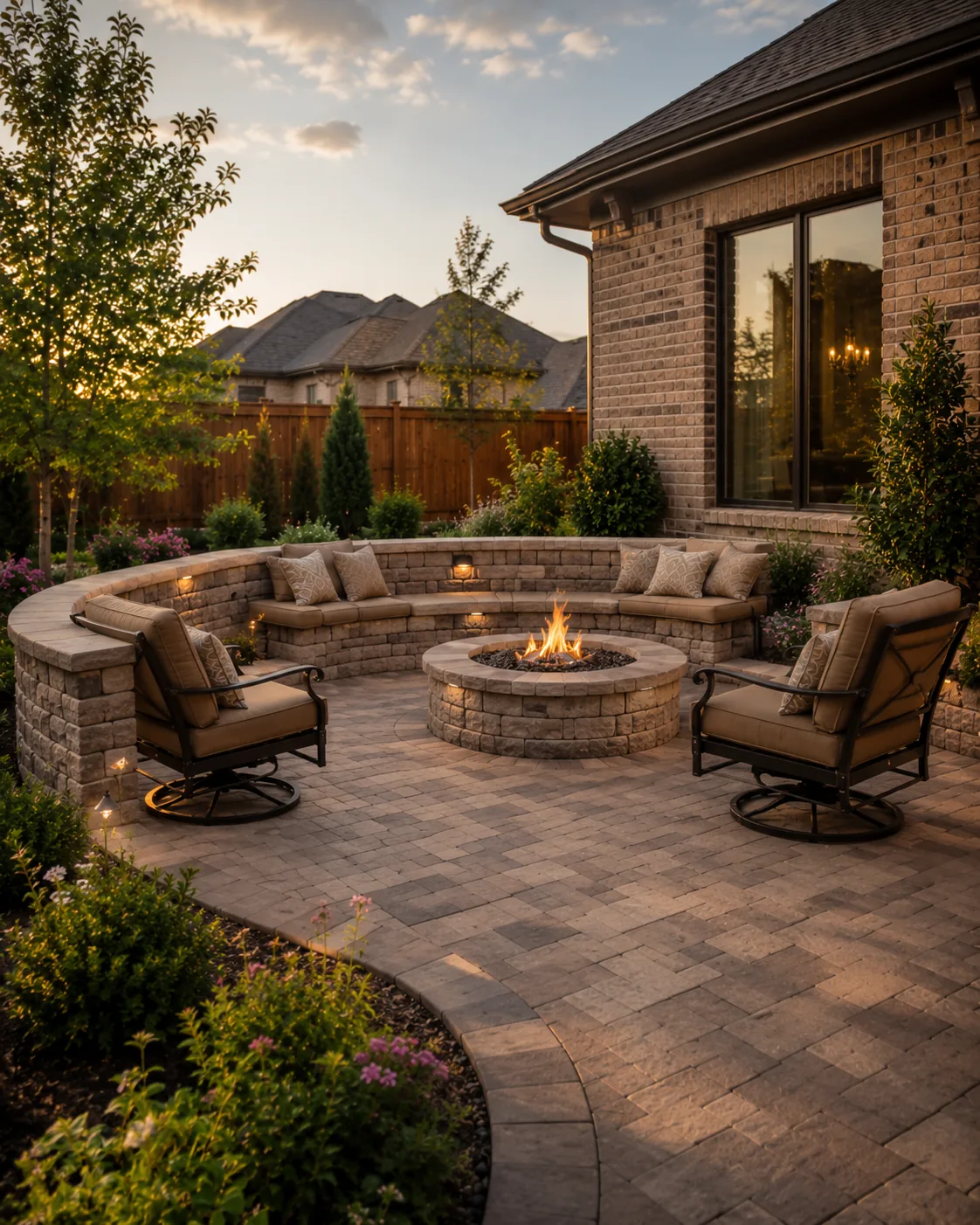 Custom Outdoor Living Services in Duncanville 15 Seating wall with fire pit patio outdoor living space